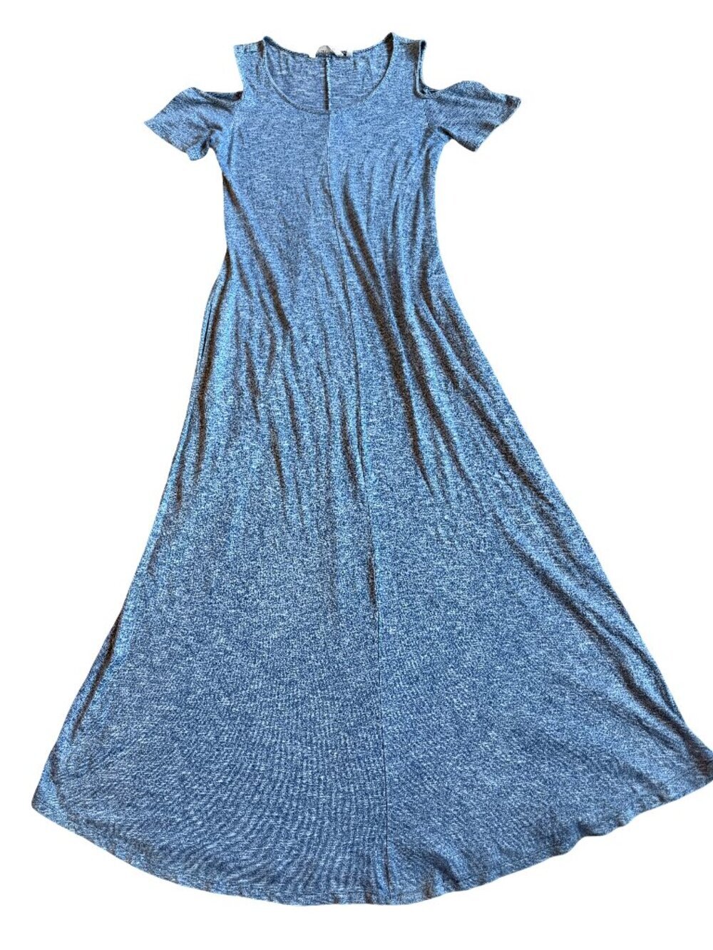 Soft Surroundings Blue Maxi Dress Stretchy Jersey Knit Off-Shoulder Size Medium